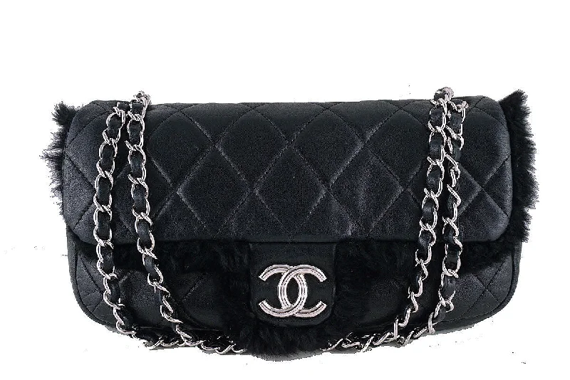 Chanel Classic Flap, Black Luxury Lambskin Fur 2.55 Bag