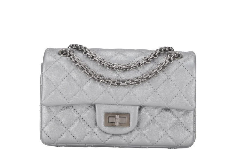 CHANEL CLASSIC FLAP REISSUE 2.55 MINI SILVER CALFSKIN SHW AUL4xxxx(MICROCHIP) WITH DUST COVER AND BOX