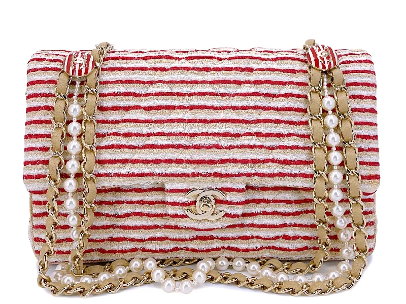 Chanel Coco Sailor Medium Flap Red Striped Classic Double GHW 2014 Bag ZQB