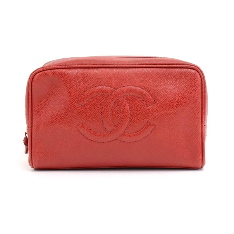 Red Caviar Leather Cosmetic Bag