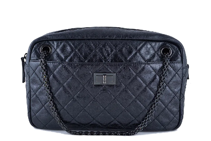 Chanel Dark Metallic Gray Classic 2.55 Reissue Camera Case Bag, Black HW