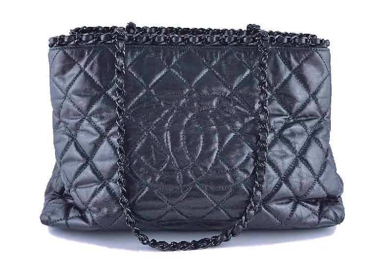 Chanel Dark Silver Timeless Chain Around Grand Shopping Tote GST Bag