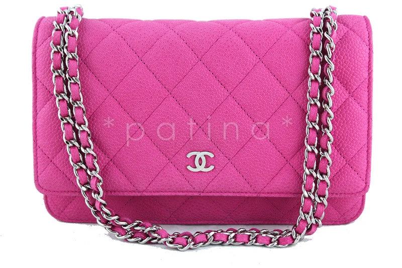 Chanel Fuchsia Pink Caviar Classic  WOC Wallet on Chain Flap Bag