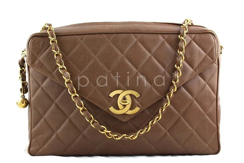 Chanel Giant Taupe Brown Caviar Jumbo Classic Camera Bag with Flap