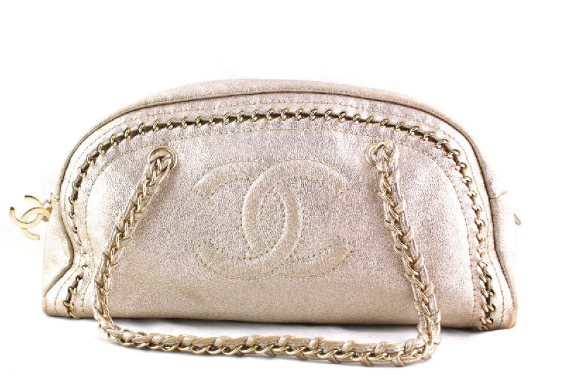 Chanel Gold Distressed Luxury Ligne Bowler Bag