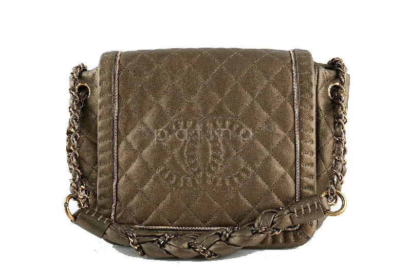 Chanel Gold Olive Istanbul Braided Chain Jumbo Flap Bag