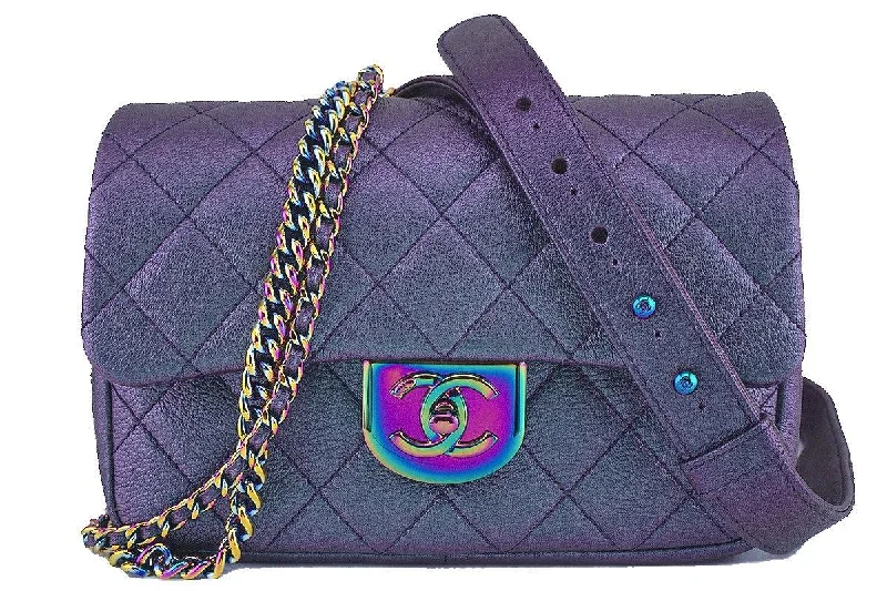 Chanel Iridescent Rainbow "Mermaid" Purple Double Carry Classic Flap Bag