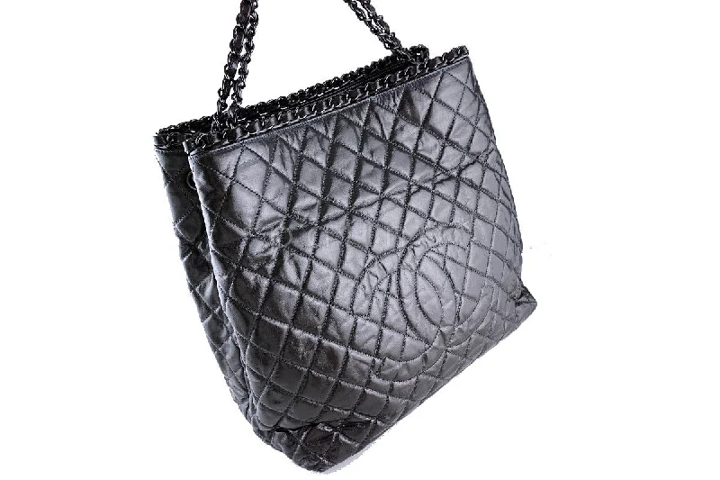 Chanel Metallic Gray "Chain Around" Timeless Jumbo XL Giant Tote Bag