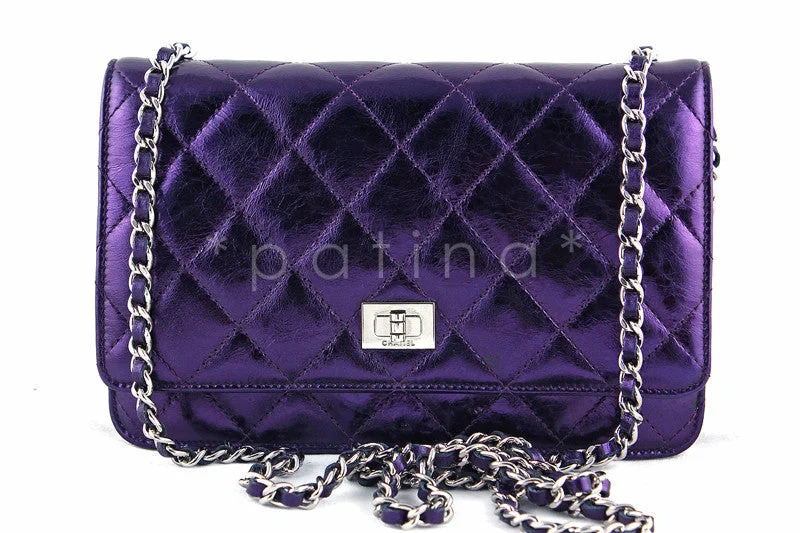 Chanel Metallic Purple Classic Reissue WOC Wallet Chain Purse Bag