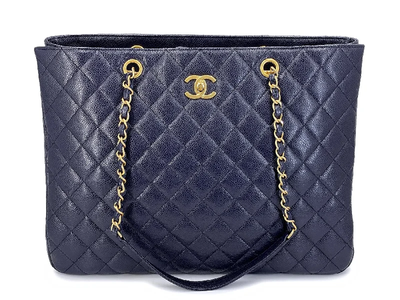 Chanel Navy Blue Caviar Timeless Clasp Shopper Tote Bag GHW 2WC