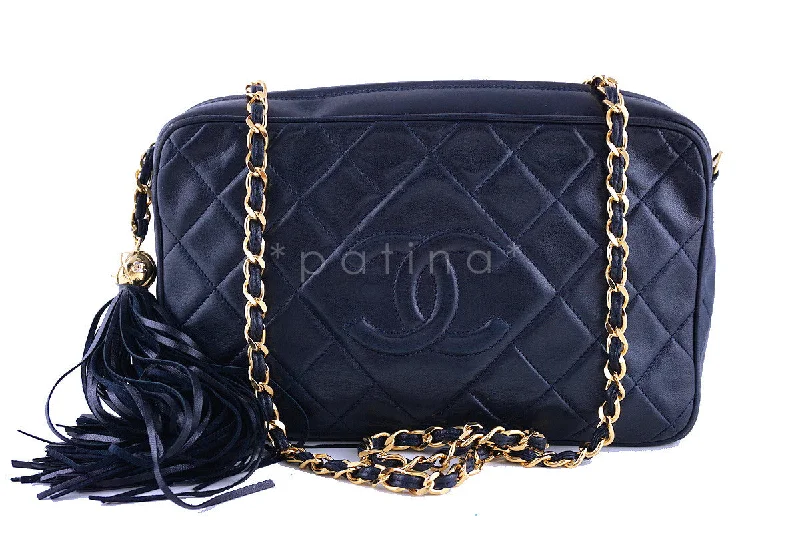 Chanel Navy Blue Classic Quilted Camera Case, Lambskin Bag