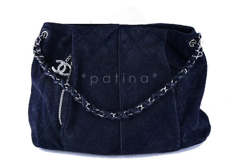 Chanel Navy Blue Luxury Stitched Large Hobo Tote Bag