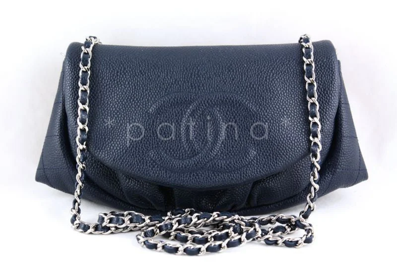 Chanel Navy Caviar Half Moon WOC Wallet on Chain Purse Bag