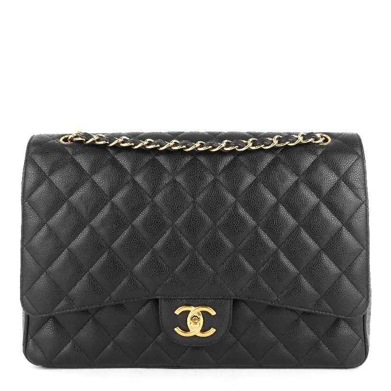 Double Flap Quilted Caviar Leather Bag