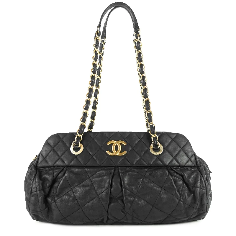 Chic Quilted Iridescent Calfskin Leather Bowling Bag