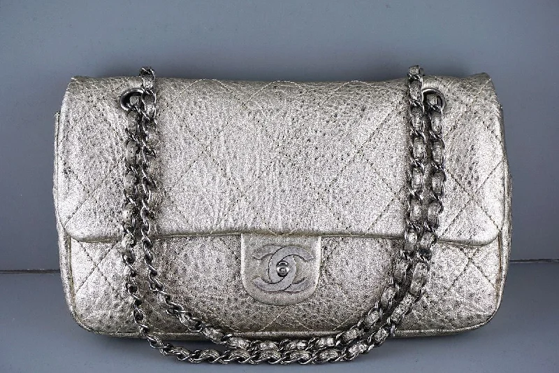 Chanel Pewter Gold Le Marais Pebbled Quilted Classic Jumbo Flap Bag