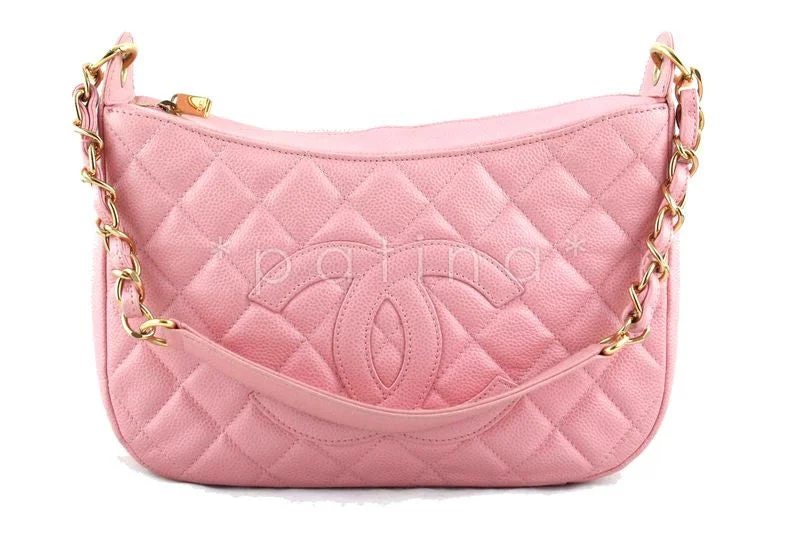 Chanel Pink Caviar Quilted Hobo Shopper Bag