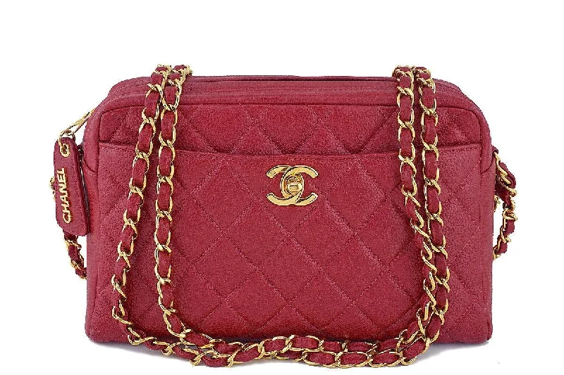 Chanel Red Caviar Classic Camera Case CC Clasp Pocket Bag