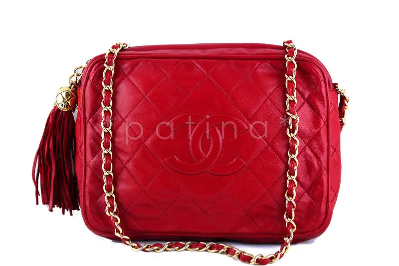 Chanel Red Classic Quilted Camera Case, Lambskin Bag