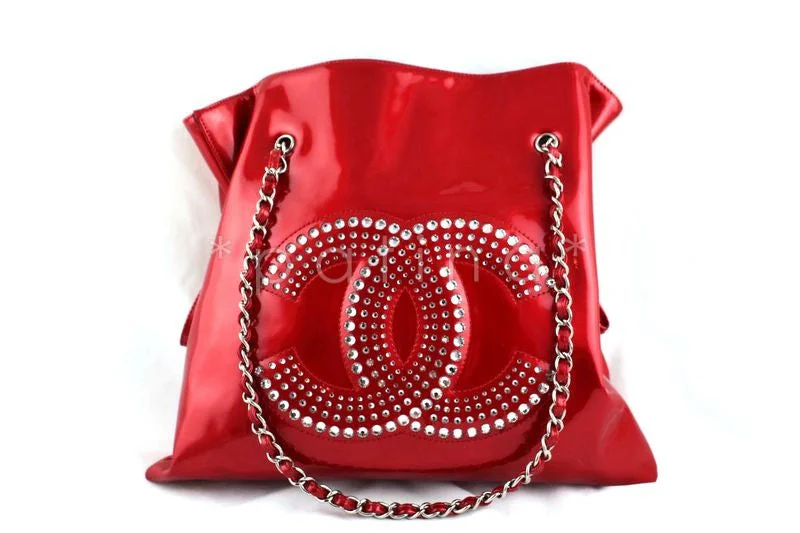 Chanel Red Patent Lambskin Strass Crystals Bon Bons Tote Bag