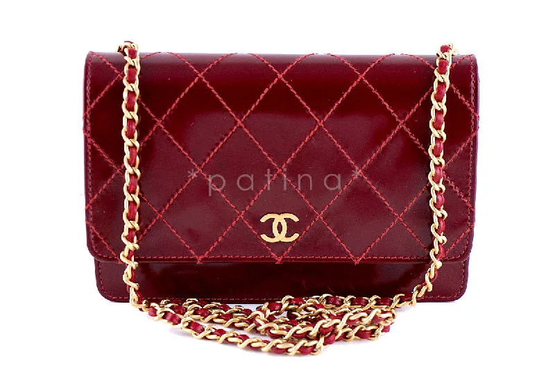 Chanel Red Wine Classic WOC Wallet on Chain Matte Patent Gold HW Bag