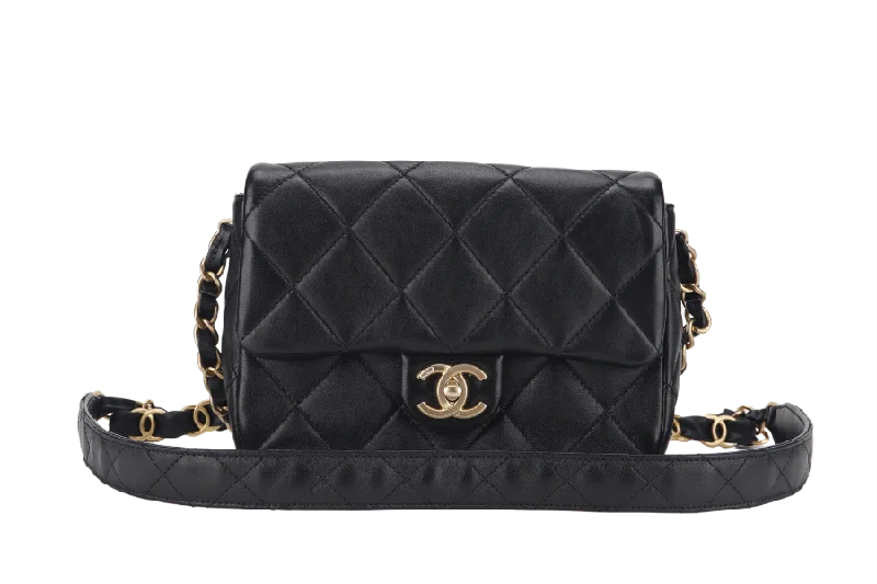 CHANEL SINGLE FLAP BAG 22CM BLACK LAMBSKIN GOLD HARDWARE (JC2Hxxxx) WITH DUST COVER AND BOX