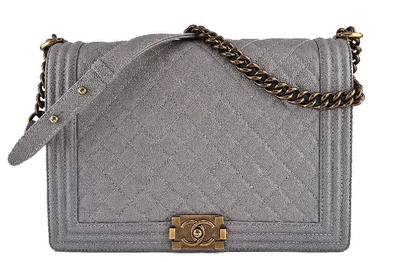 Chanel Taupe Gray Caviar Large "Jumbo" Boy Classic Flap Bag