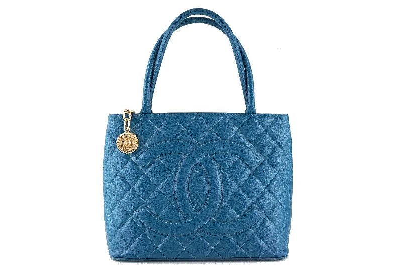 Chanel Turquoise Blue Caviar Classic Quilted Medallion Shopper Tote Bag