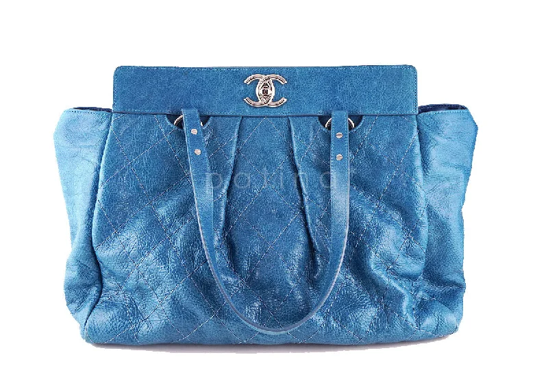 Chanel Turquoise Blue On the Road Giant Quilted Classic Tote Bag