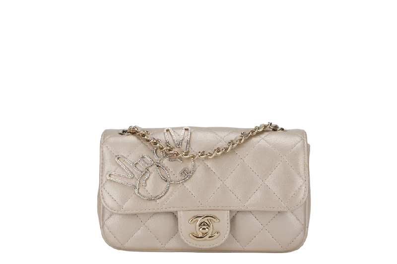 CHANEL VICTORY PEACE MINI FLAP LIGHT GOLD LAMBSKIN GOLD HARDWARE(2353xxxx) WITH DUST COVER  , NO CARD