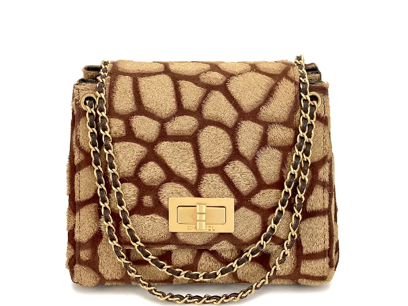 Chanel Vintage 2000 Pony Hair Small-Mini Beige Giraffe Accordion Flap Bag GHW KZH