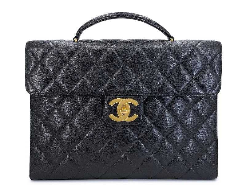 Chanel Vintage Black Caviar Briefcase Tote Bag 24k GHW 1996 YDR