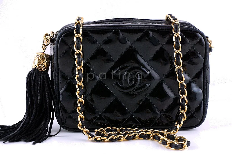 Chanel Vintage Black Patent Classic Quilted Camera Case Bag