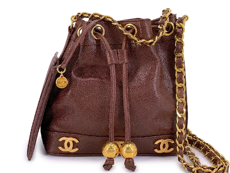 Chanel Vintage Chestnut Brown Caviar Mini Bucket Bag 6 CC 24k GHW HFA