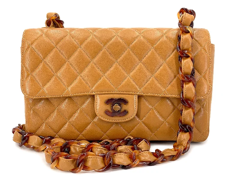 Chanel Vintage Tortoise Classic Flap Beige Caramel Lambskin 1996 Bag 24D