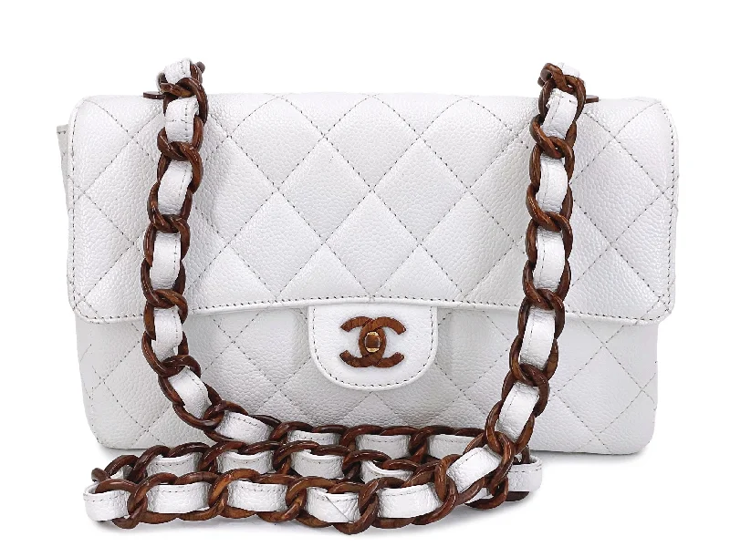 Chanel Vintage White Caviar Medium Classic Flap Bag "Wooden" HW 1999 SZZ