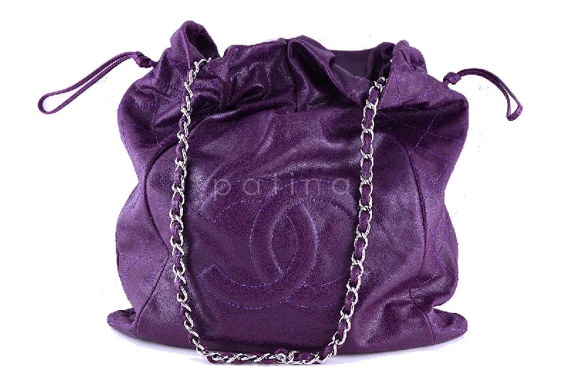 Chanel Violet Soft Caviar Large Logo Tote Bag