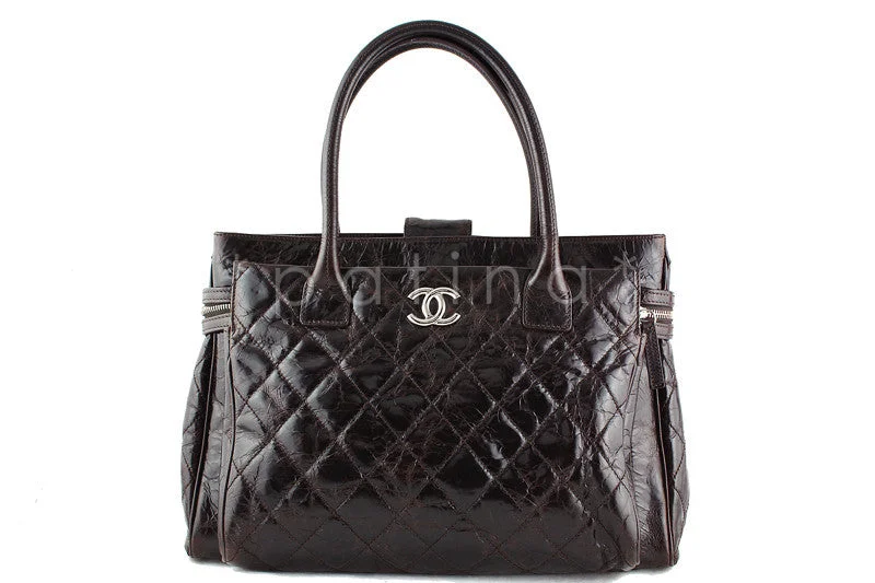 Chanel Dark Chocolate Classic Quilted Executive Tote, Glazed Cerf Brief Bag