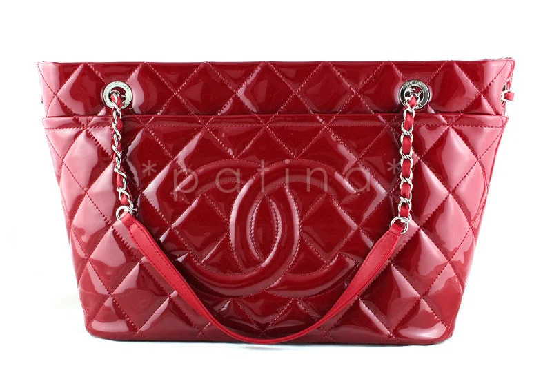 Chanel Red Patent Timeless Grand Shopping Tote GST Bag