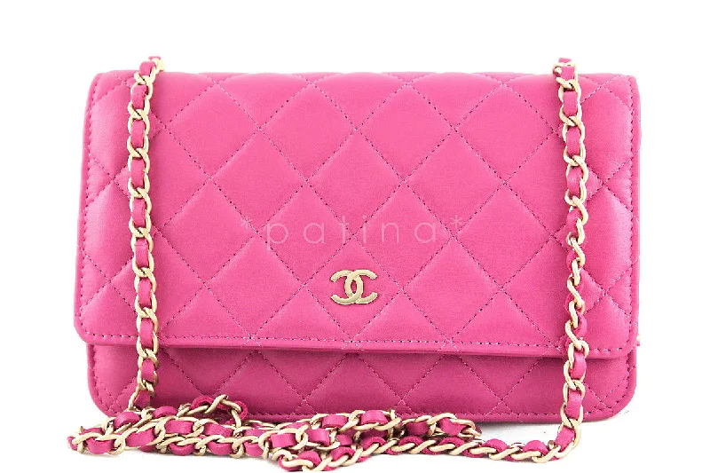 Rare Chanel Rose Pink Classic Quilted WOC Wallet on Chain Flap Bag Gold HW