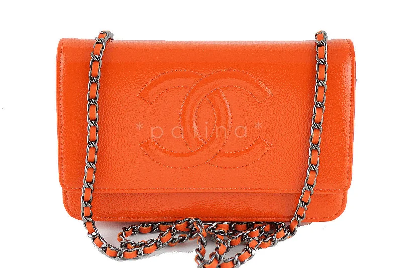 New Chanel Orange Patent Caviar Timeless Classic WOC Wallet on Chain Bag