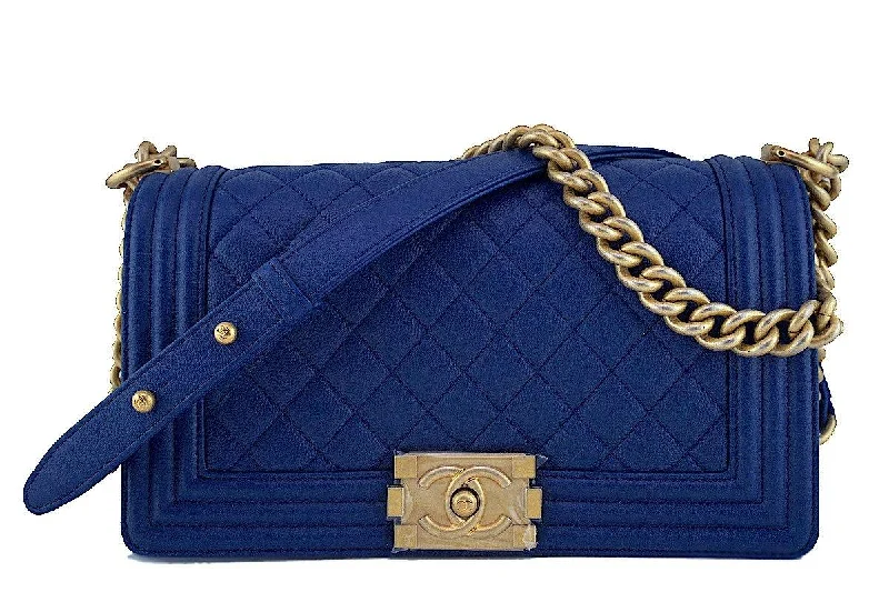 NIB Chanel Blue Boy Classic Flap, Medium Caviar Bag GHW