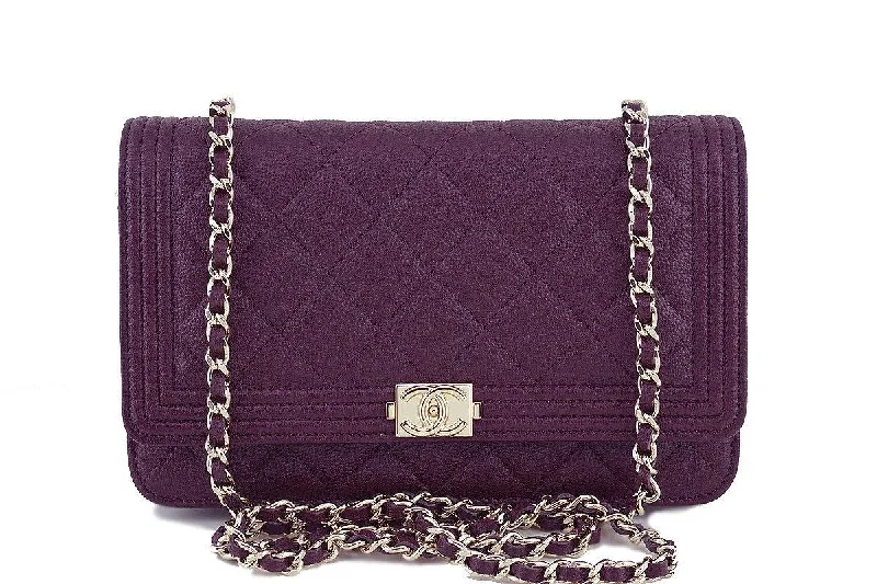 NWT 16B Chanel Purple Caviar Boy Classic Quilted WOC Wallet on Chain Flap Bag