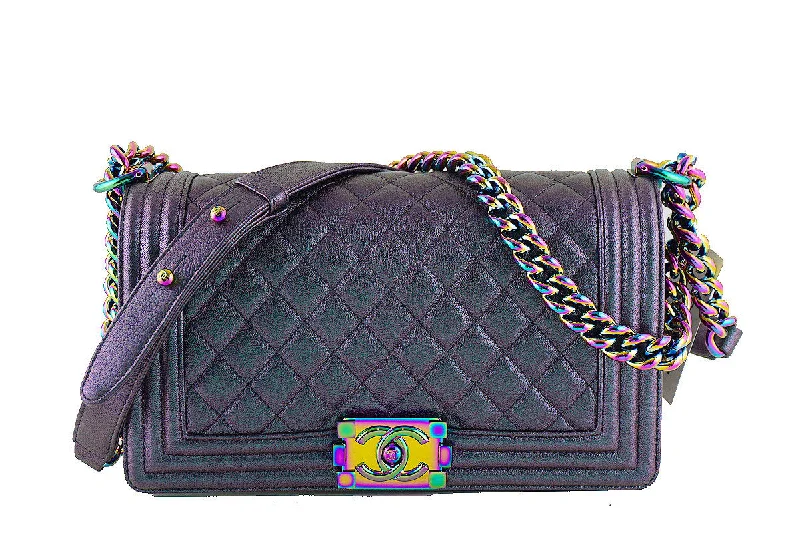 NWT 16C Chanel Iridescent Purple Le Boy Classic Flap, Medium Goatskin Bag