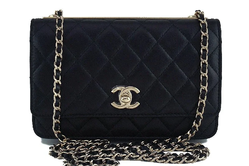 NWT 17A Chanel Black Trendy CC Classic Wallet on Chain WOC Flap Bag