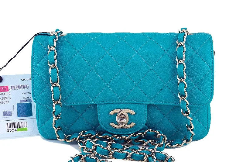 NWT 17C Chanel Turquoise Blue Caviar Classic Mini 2.55 Flap Bag