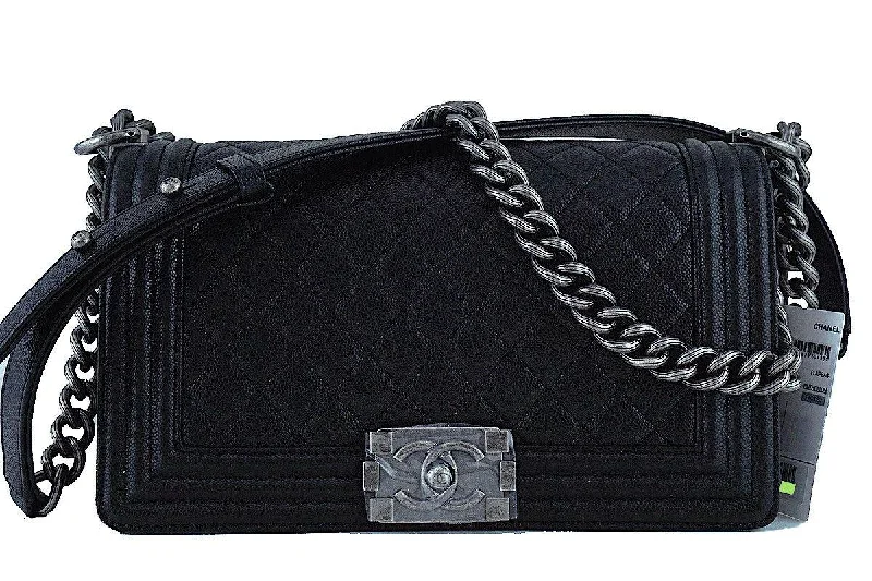 NWT 17P Chanel Black Le Boy Classic Flap, Medium Caviar Bag