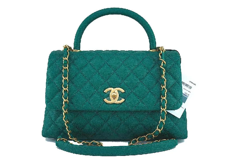 NWT 17S Chanel Emerald Green Caviar Coco Handle Shoulder Flap Kelly Tote Bag GHW