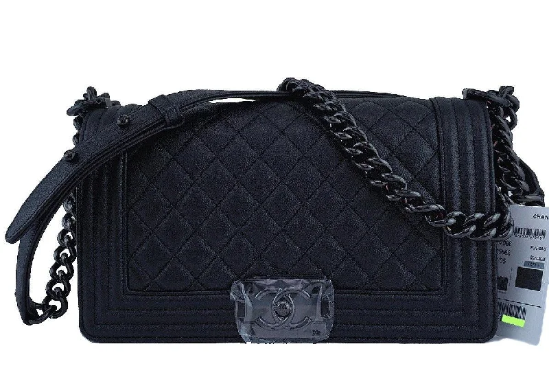 NWT 17S Chanel So Black Caviar Boy Classic Flap, Medium Bag