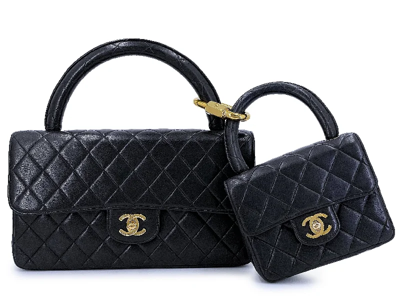 Chanel Vintage Kelly Set Parent Child Bag 1994 Black Flap 24k GHW